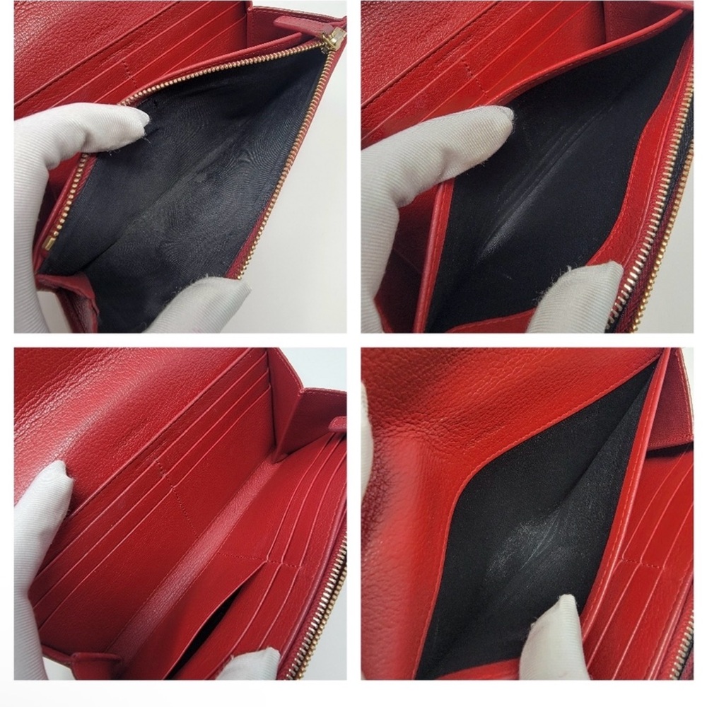 Saint Laurent Red Leather Long Wallet with Embossed YSL Logo with COA - Picture 6 of 8
